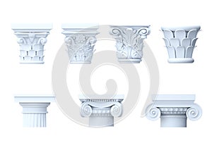Set of classical architectural capitals of columns