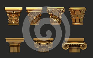 Set of classical architectural capitals of columns