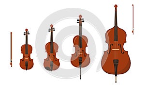 Set of Classical orchestral Stringed Bowed musical instruments photo