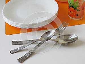 A set of clean dishware
