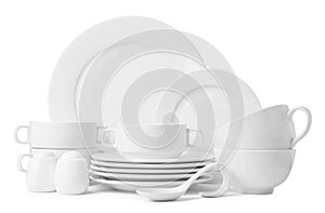 Set of clean dishware isolated on white