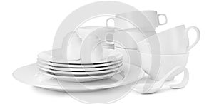 Set of clean dishware isolated on white