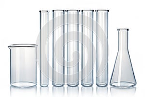 Empty Laboratory Glassware Set on a Reflective Surface