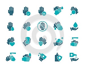 Set of clean hands colored icon. Healthy part of the free upper extremity, diseases of palm, diagnosis, treatment and