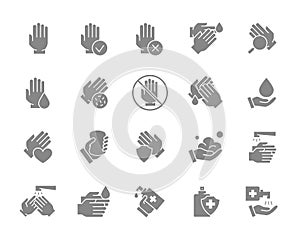 Set of clean hands grey icon. Healthy part of the free upper extremity, diseases of palm, diagnosis, treatment and more.