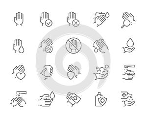 Set of clean hands line icon. Healthy part of the free upper extremity, diseases of palm, diagnosis, treatment and more.