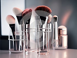 Set of clean, professional makeup brushes for the cosmetics, make-up, and makeup artist themes.