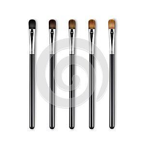 Set of Clean Professional Makeup Concealer Eye Shadow Brushes with Different Black Brown Bristle and Black Handles photo
