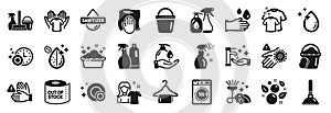 Set of Cleaning icons, such as Dryer machine, Dont touch, Cleaning spray. Vector