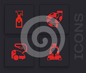 Set Cleaning lady service, spray bottle, Socks and Vacuum cleaner icon. Vector