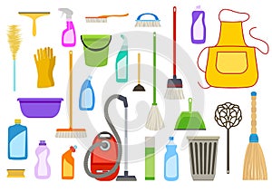 Set of cleaning supplies. Tools of housecleaning