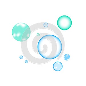 Set of clear blue drops of pure clear water isolated on white background. Realistic vector illustration.