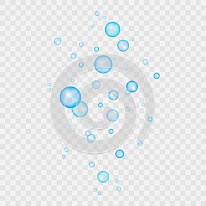 Set of clear drops of pure clear water isolated on a transparent background. Realistic vector illustration.