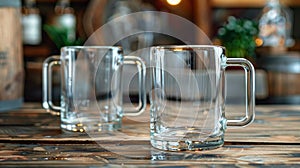 A set of clear glass mugs with customizable designs ideal for showcasing your companys unique style