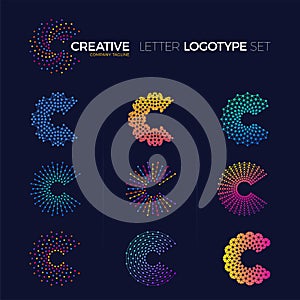 Set of Clever and creative dots or point crypto letter c logo sm