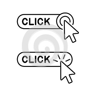 Set of Click here button with Cursor icon