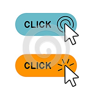 Set of Click here button with Cursor icon