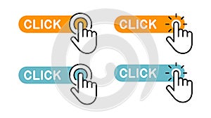 Set of Click here button with hand icon