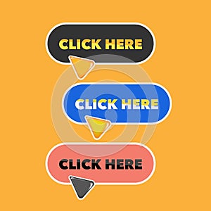 A set of click here stickers in the form of a cursor and a button
