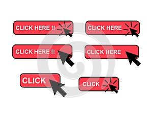 Set of Click here web button, internet flat pointer design, press link vector illustration
