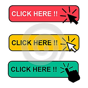 Set of Click here web button, internet flat pointer design, press link vector illustration