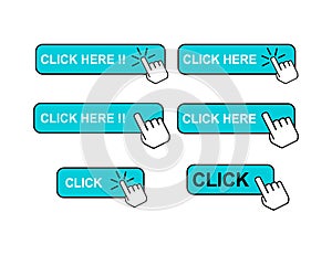 Set of Click here web button, internet flat pointer design, press link vector illustration