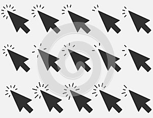 Set of Clicks icon. Cursor sign. Clicking Arrow, Mouse Cursor Symbol. Vector illustration