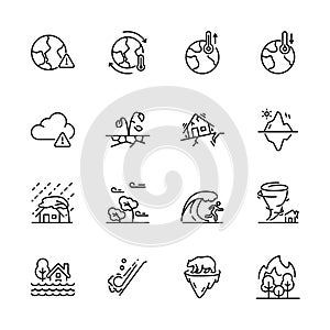 Set of climate change icons, Global warming effect, natural disaster. vector illustration