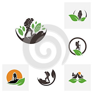 Set of Climber logo design vector template. Outdoor activity logo symbol