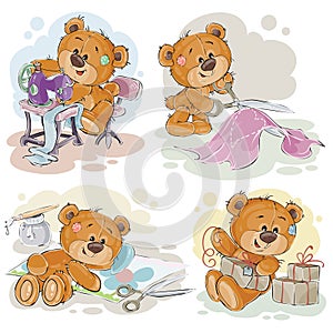 Set of clip art illustrations of teddy bears and their hand maid hobby