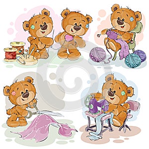 Set of clip art illustrations of teddy bears and their hand maid hobby