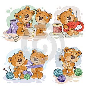 Set of clip art illustrations of teddy bears and their hand maid hobby