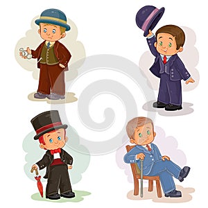 Set clip art illustrations with young children in historical costumes