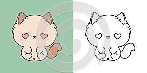 Set Clipart Rabbit Coloring Page and Colored Illustration. Kawaii Isolated Kitten. Cute Vector Illustration of a Kawaii