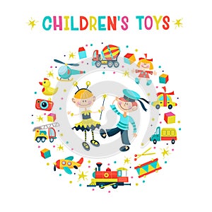 A set of childrens toys. Vector illustration