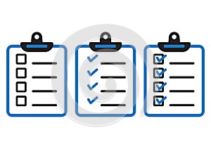 Set of clipboard or checklist icons. Vector illustration