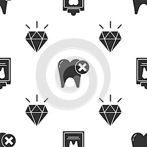 Set Clipboard with dental card, Tooth with caries and Diamond teeth on seamless pattern. Vector