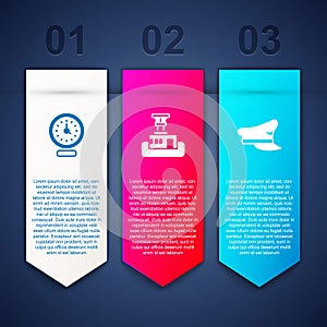 Set Clock, Airport control tower and Pilot hat. Business infographic template. Vector