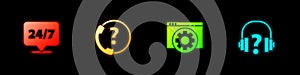 Set Clock 24 hours, Telephone support, Browser setting and Headphones icon. Vector