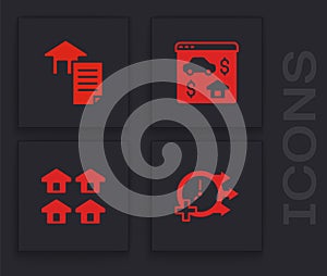 Set Clock, House contract, Online real estate and Real icon. Vector