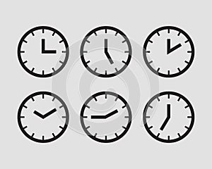 Set clock icon vector. Time line graphic design elements of clocks