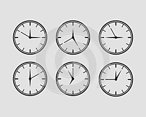 Set clock icon vector. Time line graphic design elements of clocks