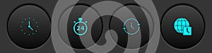 Set Clock, Stopwatch 24 hours, and World time icon. Vector
