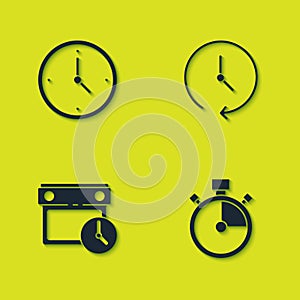 Set Clock, Stopwatch, Calendar and clock and icon. Vector