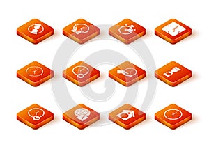 Set Clock, World time, delete, Retro wall watch, and Old hourglass icon. Vector