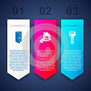 Set Closed door, Realtor and House key. Business infographic template. Vector