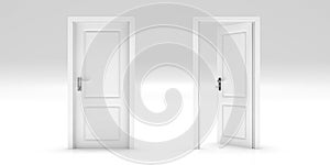 Set of closed and open doors isolated on white background. 3d illustration