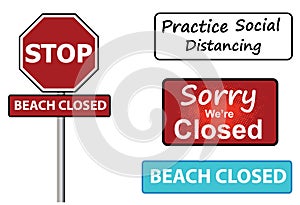 Set of closed sign. Beach closed