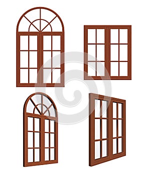 Set of closed wooden windows. photo