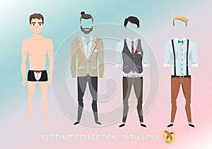 Set of clothes for the groom in cartoon style.